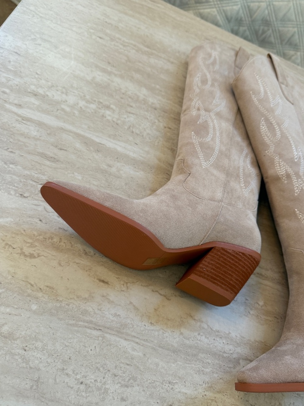 Women's Suede Western Knee-High Boots - Taupe - NWOT - Size women’s 7 - Picture 3 of 5